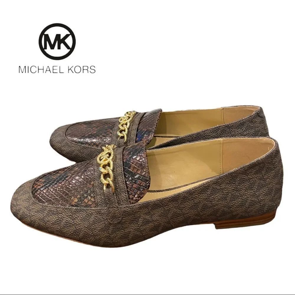 Michael Michael Kors Signature Snake Gold Chain Loafers Flats 7.5